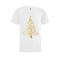 Mens Big Size Holiday V-Neck Tee, Golden Christmas Tree V-Neck T-Shirt, Festive Xmas Tree Shirt, Big and Tall Christmas V-Neck Shirt
