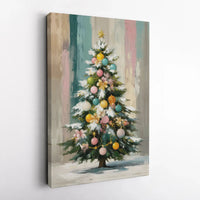 Snowy Pine Tree Canvas Print, Pastel Christmas Tree Wall Art Digital Download, Adorable Colorful Holiday Poster, Winter Wall Decor Present