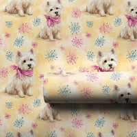 Watercolor Terrier Winter Gift Wrap, Westie Dog Christmas Wrapping Paper, Pink Scarf Puppy Wrapping Paper Roll, Adorable Dog Lover Present Wrap