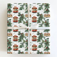 San Francisco Holiday Gift Wrap, Cable Car Christmas Wrapping Paper, Merry Christmas Wrapping Paper, Watercolor Winter City Paper Roll