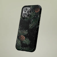 Winter Evergreen Branch Phone Case, Pine Cone iPhone Phone Case, Falling Snow Botanical Tough Cover, Nature Lover Christmas Present