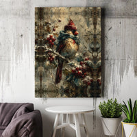 Whimsical Bird Canvas Print, Winter Cardinal Canvas Wall Art, Comfy Christmas Canvas Painting, Winter Holiday Wall Decor, Bird Lover Present