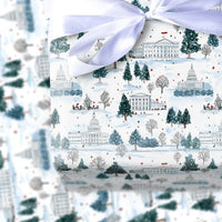 Snowy Capitol White House Gift Wrap, Washington DC Wrapping Paper, Watercolor Winter Holiday Gift Wrap, Patriotic Christmas Present Paper