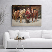 Western Christmas Canvas Print, Cowboy Santa Claus Canvas Wall Art, Rustic Farmhouse Holiday Canvas Decor, Horse Lover Festive Xmas Present