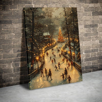 Nostalgic Winter Park Canvas Art, Vintage Christmas Skating Scene Canvas, Retro Holiday Wall Decor, Ice Skating Canvas Print, Xmas Present