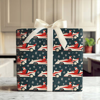 Vintage Car Holiday Wrapping Paper, Retro Race Car Santa Wrapping Paper, Christmas Racing Gift Wrapping Paper, Festive Motorsport Gift Wrap
