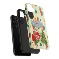 Retro Mid Century Holiday Couple Samsung Phone Case, Merry and Bright Christmas Phone Case Samsung, Vintage Xmas Tough Phone Cover