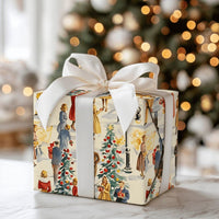 Retro Holiday Street Scene Gift Wrap, Vintage 1950s Christmas Wrapping Paper, Snowy Winter Town Wrapping Paper, Nostalgic Xmas Gift Wrap