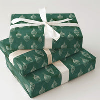 Dark Green Holiday Gift Wrap, Vintage Sketch Ornaments Wrapping Paper, Rustic Christmas Tree Bauble Wrapping Paper, Farmhouse Gift Wrap Roll