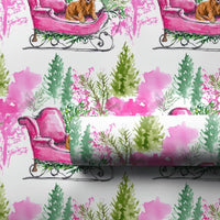 Pink Sleigh Dog Gift Wrap, Dachshund Christmas Wrapping Paper, Watercolor Weiner Dog Wrapping Paper, Festive Puppy Holiday Gift Wrap Roll