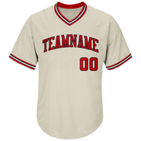 Custom Cream Red-Black Authentic Throwback Rib-Knit Baseball Jersey Shirt