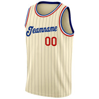 Custom Basketball Jersey - Cream Black Pinstripe Red-Royal Authentic