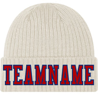 Custom Cream Red-Royal Stitched Cuffed Knit Hat