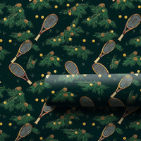 Christmas Pine Tennis Gift Wrap, Vintage Tennis Racquet Wrapping Paper, Sports Holiday Wrapping Paper, Tennis Player Christmas Gift Wrap