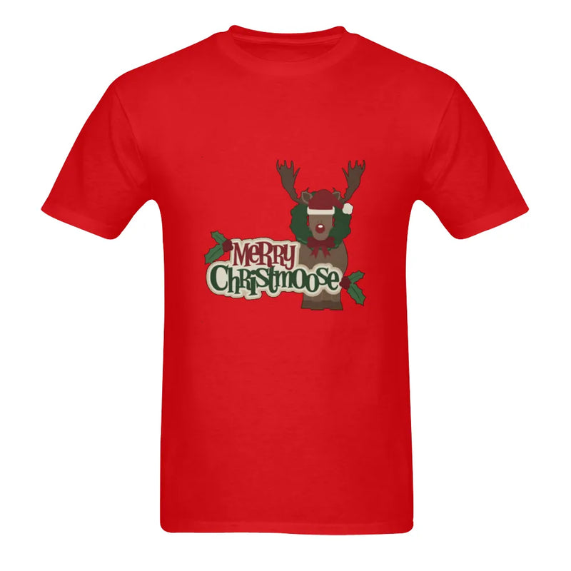 Humorous Christmas Moose Double Sided Graphic Tee, Merry Christmoose T-Shirt, Holiday Pun Animal Shirt, Mens Festive Cotton T-Shirt