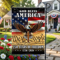 God Bless America Garden Flag | 250 Years Freedom 1776-2026 | Eagle Cross Patriotic Design | Premium Polyester Double-Sided | Christian Americana Gift