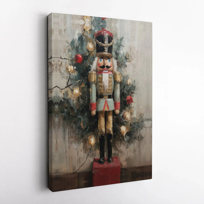 Christmas Tree Holiday Canvas Print, Vintage Nutcracker Canvas Wall Art, Comfy Winter Canvas, Festive Christmas Wall Decor, Holiday Present
