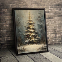 Snowy Winter Forest Oil Painting Print, Christmas Tree Canvas Wall Art, Holiday Tree Digital Download, Comfy Festive Christmas Decor Present