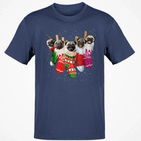 Humorous Xmas Pug Dog Shirt, Pug Christmas Socks T-Shirt, Holiday Animal Graphic Tee, Christmas Puppy Santa T-Shirt, Dog Lover Present