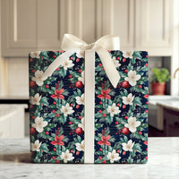 Christmas Floral Gift Wrap, Poinsettia Music Notes Wrapping Paper, Navy Holiday Magnolia Wrapping Paper, Musician Xmas Gift Wrap Roll