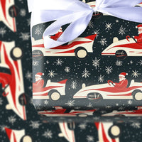 Vintage Car Holiday Wrapping Paper, Retro Race Car Santa Wrapping Paper, Christmas Racing Gift Wrapping Paper, Festive Motorsport Gift Wrap