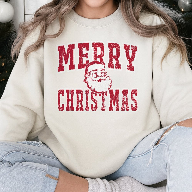 Distressed Vintage Santa Graphic Sweatshirt, Merry Christmas Santa Sweatshirt, Retro Holiday Crewneck, Festive Xmas Graphic Pullover