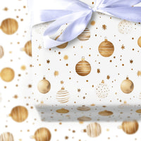 Watercolor Bauble Holiday Gift Wrap, Gold Christmas Ornament Wrapping Paper, Festive Xmas Present Wrap, Winter Holiday Gift Wrapping Paper