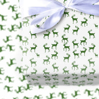 Woodland Deer Holiday Gift Wrap Roll, Green Reindeer Christmas Wrapping Paper, Festive Reindeer Wrapping Paper, Winter Gift Wrapping Paper