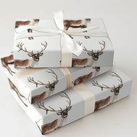 Woodland Animal Gift Wrap, Watercolor Reindeer Wrapping Paper, Rustic Caribou Wrapping Paper, Festive Christmas Holiday Present Wrap