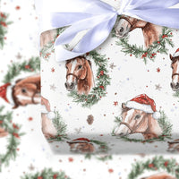 Rustic Equestrian Holiday Gift Wrap, Watercolor Horse Christmas Wrapping Paper, Country Farmhouse Gift Wrapping Paper, Xmas Roll Gift Wrap