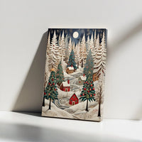Winter Forest Papercraft Canvas Print, Snowy Christmas Village Canvas Wall Art, Holiday Village Canvas Decor, Festive Snow Landscape Print