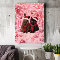 Santa Hat Pets in Candy Cane Wonderland, Christmas Bunny and Black Cat Canvas Print, Holiday Wall Art, Present for Cat and Rabbit Lovers