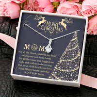 Ribbon Pendant Necklace, Mom Christmas Necklace, Alluring Beauty CZ Necklace, 14k White Gold Jewelry, Heartfelt Holiday Present from Daughter