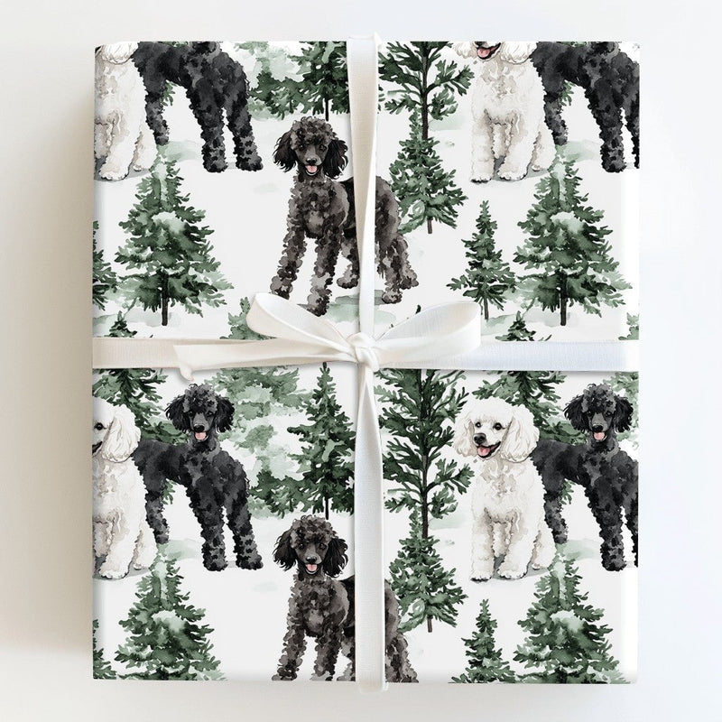 Winter Forest Dog Gift Wrap, Poodle Christmas Wrapping Paper, Watercolor Poodle Holiday Wrapping Paper, Xmas Dog Lover Wrapping Paper Roll