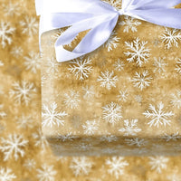 Vintage Rustic Gift Wrap Roll, Gold Snowflake Christmas Wrapping Paper, Silver Snowflake Holiday Paper, Elegant Winter Present Wrap