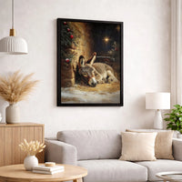 Holy Manger Christmas Canvas Wall Art, Sleeping Donkey Nativity Canvas Print, Religious Farm Animal Canvas Decor, Christian Holiday Present