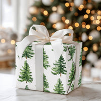 Rustic Woodland Gift Wrap, Watercolor Pine Tree Wrapping Paper, Evergreen Forest Wrapping Paper, Winter Holiday Christmas Gift Wrap Roll