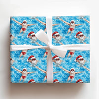 Tropical Pool Santa Gift Wrap, Swimming Santa Wrapping Paper, Humorous Christmas in July Wrapping Paper, Summer Holiday Present Wrap Paper