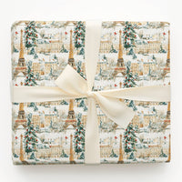 Snowy Eiffel Tower Gift Wrap, Paris Christmas Wrapping Paper, Watercolor Paris Holiday Gift Wrap, Winter Cityscape Paper, Travel Fan Present