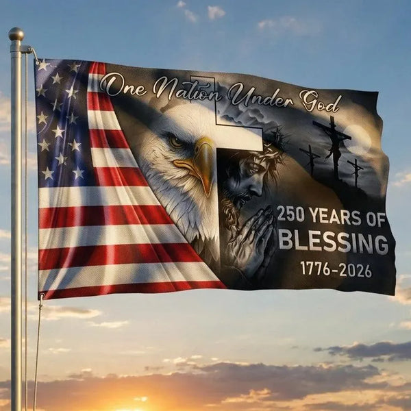 One Nation Under God Flag | 250 Years Of Blessing America 1776-2026 | Eagle & Cross Patriotic House Flag | UV-Resistant Polyester