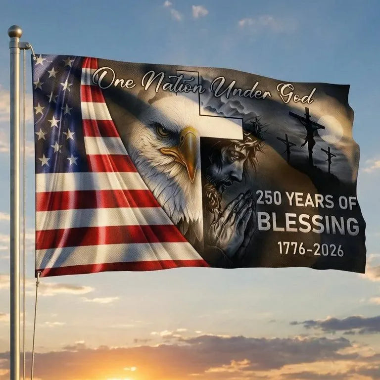 One Nation Under God Flag | 250 Years Of Blessing America 1776-2026 | Eagle & Cross Patriotic House Flag | UV-Resistant Polyester