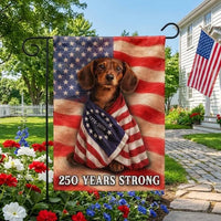 Dachshund Garden Flag Patriotic American 250 Years Strong | Double-Sided Premium Polyester | Outdoor Yard Decor for Dog Lovers