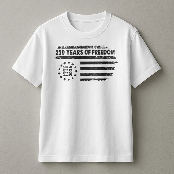 250 Years of Freedom T-Shirt | Vintage American Flag 1776-2026 Design | Soft Cotton Blend Sweatshirt | Patriotic 4th of July Gift for Men and Women