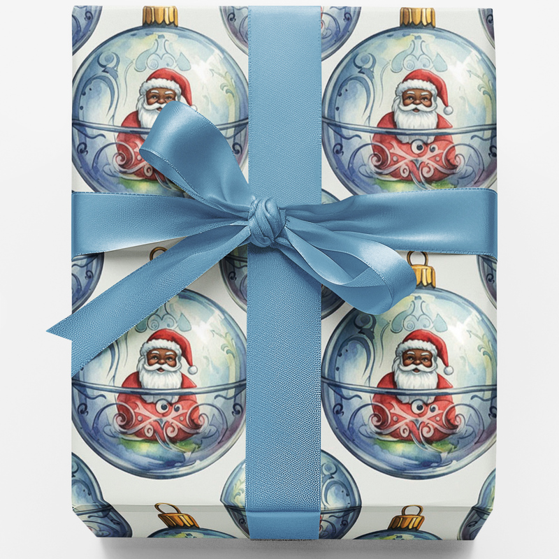 Baroque Christmas Gift Wrap, Santa Ornaments Wrapping Paper, Vintage Santa Holiday Present Paper, Glass Ornament Wrapping Paper, Xmas Gift Wrap