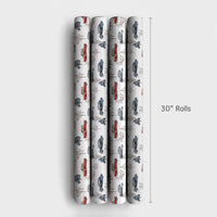 Retro Snowy Forest Gift Wrap, Vintage Car Christmas Wrapping Paper, Classic Car Holiday Wrapping Paper, Winter Vehicle Gift Wrapping Paper