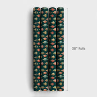Retro Christmas Ornament Gift Wrap, Vintage Ornament Wrapping Paper, Classic Dark Green Wrapping Paper, Holiday Present Gift Wrap Roll