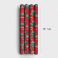 Red and Green Holiday Gift Wrap, Vintage Ornament Christmas Wrapping Paper, Retro Bauble Wrapping Paper, Elegant Festive Gift Wrap Roll