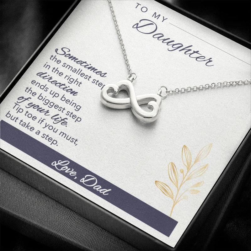 14k White Gold Finish Necklace, Daughter Infinity Heart Necklace, Heart Pendant Necklace, Meaningful Present from Dad, Birthday Christmas Present
