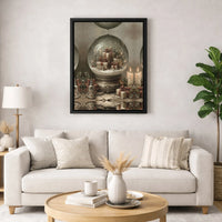 Festive Presents Candles Canvas Print, Vintage Christmas Snow Globe Canvas Wall Art, Holiday Seasonal Canvas, Digital Download Present