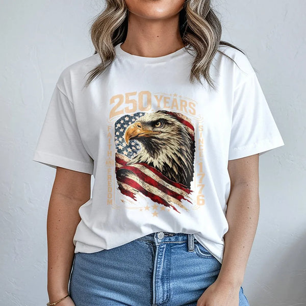 250 Years of Freedom T-Shirt | Vintage Eagle & American Flag Graphic | Premium Cotton Blend | Unisex USA Patriot Gift for 2026